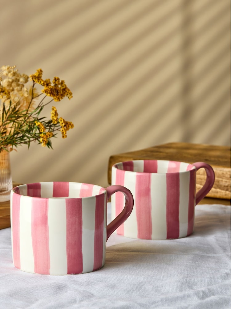 BIA International Set of 2 Pink Stripe Mugs - Image 1 of 3 BIA International Set of 2 Pink Stripe Mugs - Image 1 of 3