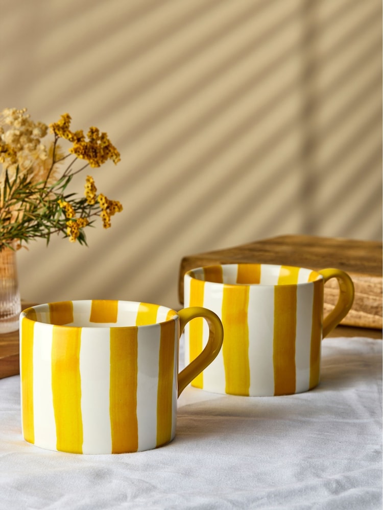 BIA International Set of 2 Yellow Stripe Mugs - Image 1 of 3 BIA International Set of 2 Yellow Stripe Mugs - Image 1 of 3