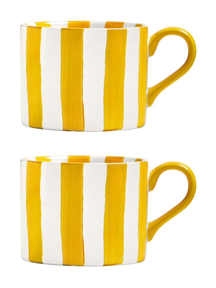 BIA International Set of 2 Yellow Stripe Mugs - Image 2 of 3 BIA International Set of 2 Yellow Stripe Mugs - Image 2 of 3