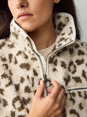 Barbour® Beige Nina Leopard Print Quarter Zip Overlayer 100% Cotton Fleece - Image 5 of 13
