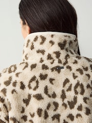 Barbour® Beige Nina Leopard Print Quarter Zip Overlayer 100% Cotton Fleece - Image 6 of 13