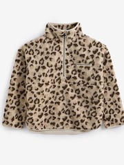 Barbour® Beige Nina Leopard Print Quarter Zip Overlayer 100% Cotton Fleece - Image 7 of 13