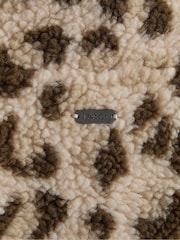 Barbour® Beige Nina Leopard Print Quarter Zip Overlayer 100% Cotton Fleece - Image 9 of 13