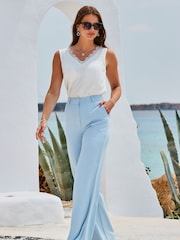 Sosandar Cream Lace Trim V-Neck Cami Top - Image 4 of 5