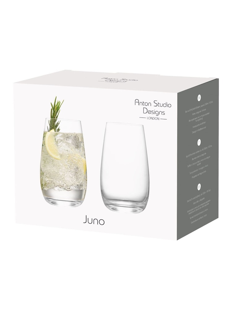 Anton Studio Designs Set of 2 Clear Juno Highball Tumblers - Image 5 of 5 Anton Studio Designs Set of 2 Clear Juno Highball Tumblers - Image 5 of 5