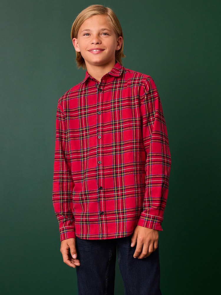 Red Tartan 100% Cotton Long Sleeve Check Shirt (3-16yrs) - Image 1 of 7