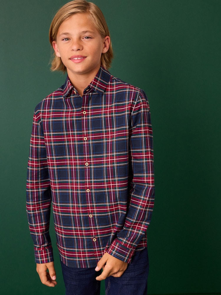Navy Tartan 100% Cotton Long Sleeve Check Shirt (3-16yrs) - Image 1 of 7