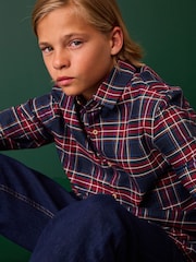 Navy Tartan 100% Cotton Long Sleeve Check Shirt (3-16yrs) - Image 2 of 7