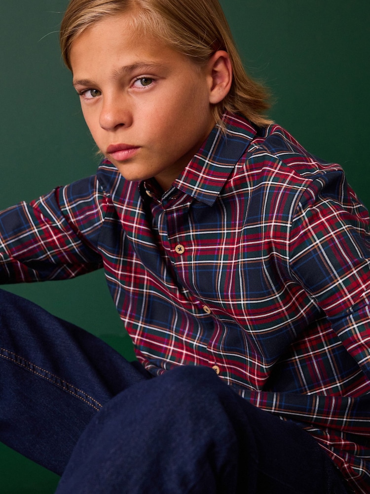 Navy Tartan 100% Cotton Long Sleeve Check Shirt (3-16yrs) - Image 2 of 7