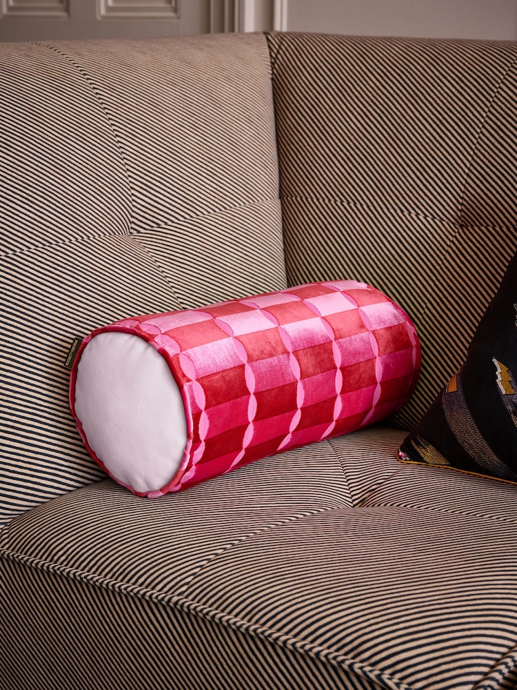 Rockett St George Pink Deco Cut Velvet Bolster - Image 1 of 3