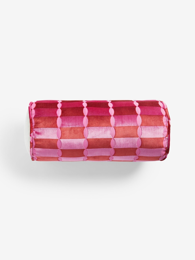 Rockett St George Pink Deco Cut Velvet Bolster - Image 2 of 3
