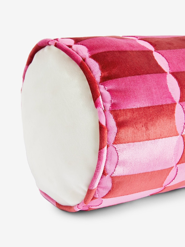Rockett St George Pink Deco Cut Velvet Bolster - Image 3 of 3