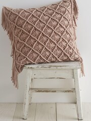 Pineapple Elephant Blush Pink Macramé Diamond Cushion - Image 1 of 1
