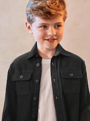 Black Plain 100% Cotton Overshirt (3-16yrs) - Image 3 of 6