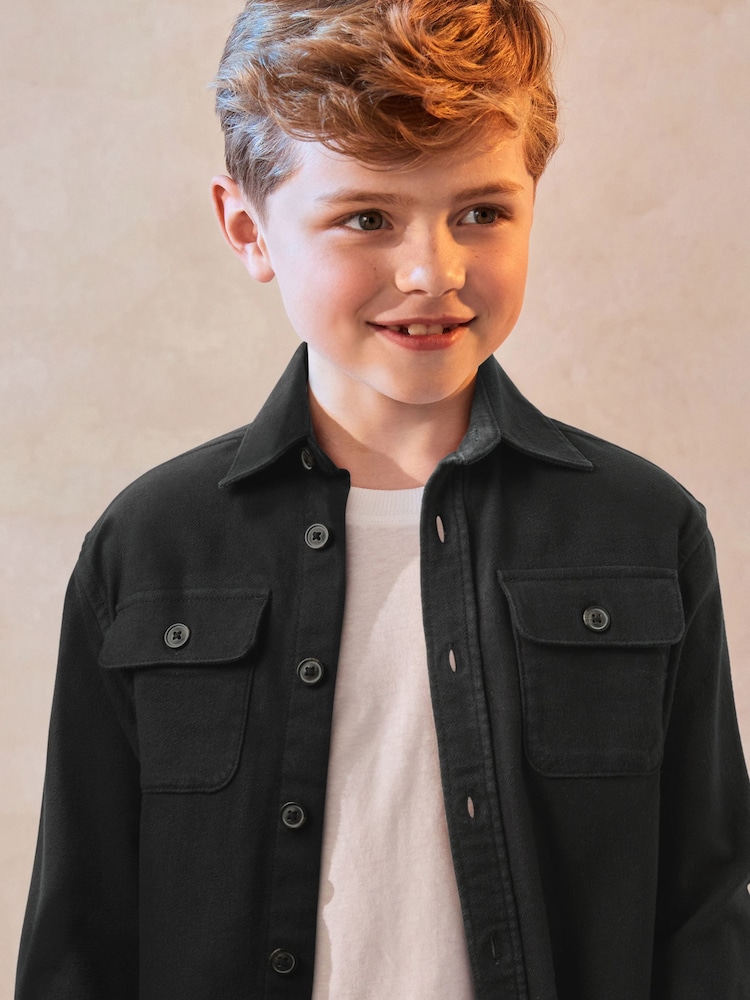 Black Plain 100% Cotton Overshirt (3-16yrs) - Image 3 of 6