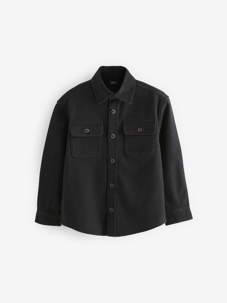 Black Plain 100% Cotton Overshirt (3-16yrs) - Image 4 of 6
