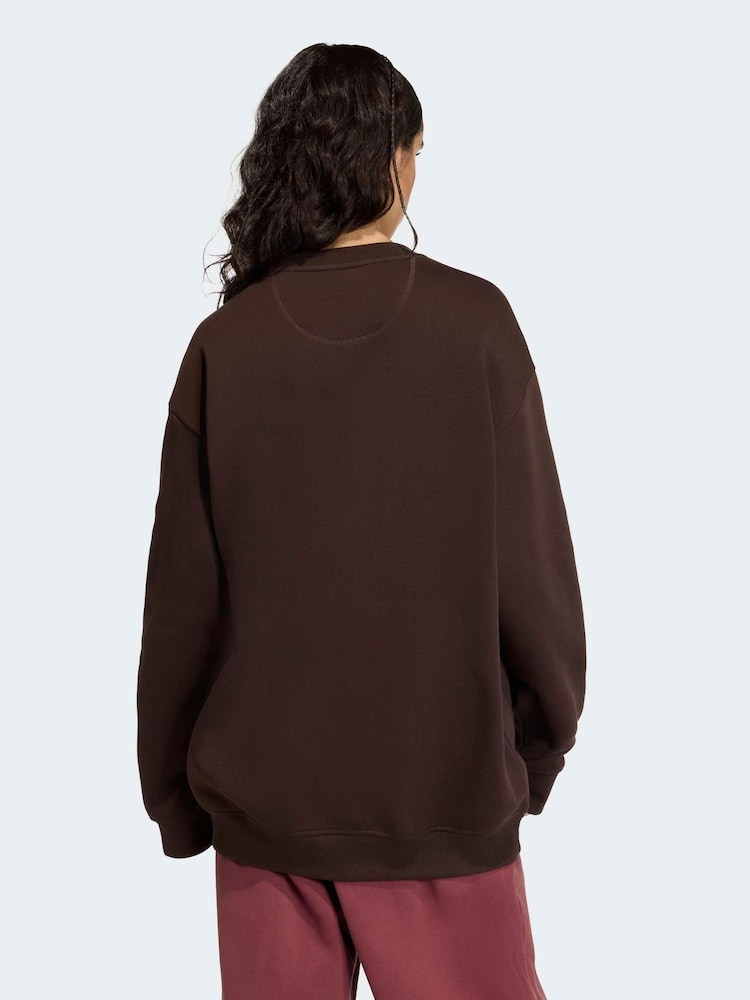 adidas Originals Brown Essentials Fleece Long Oversized Crew Sweatshirt - Image 2 of 6