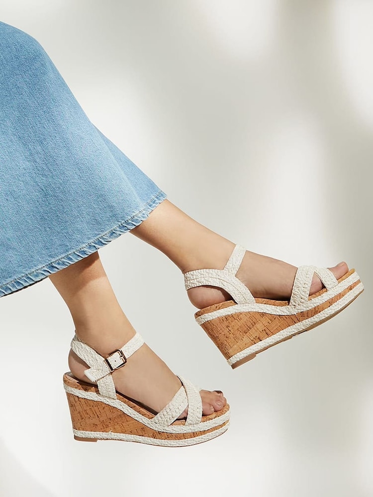 Dune London White Standard Fit Braided Upper High Wedge Heel Kelisa Sandals - Image 1 of 6