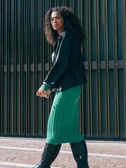 Dusk Green Cable Knit Stretch Midi Jumper Dress - Image 1 of 5