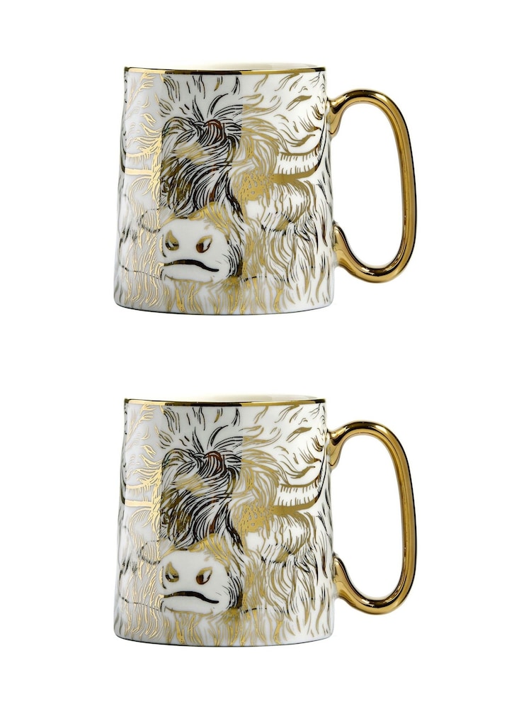 BIA International Set of 2 Gold Highland CowAnimal Mugs - Image 2 of 3 BIA International Set of 2 Gold Highland CowAnimal Mugs - Image 2 of 3