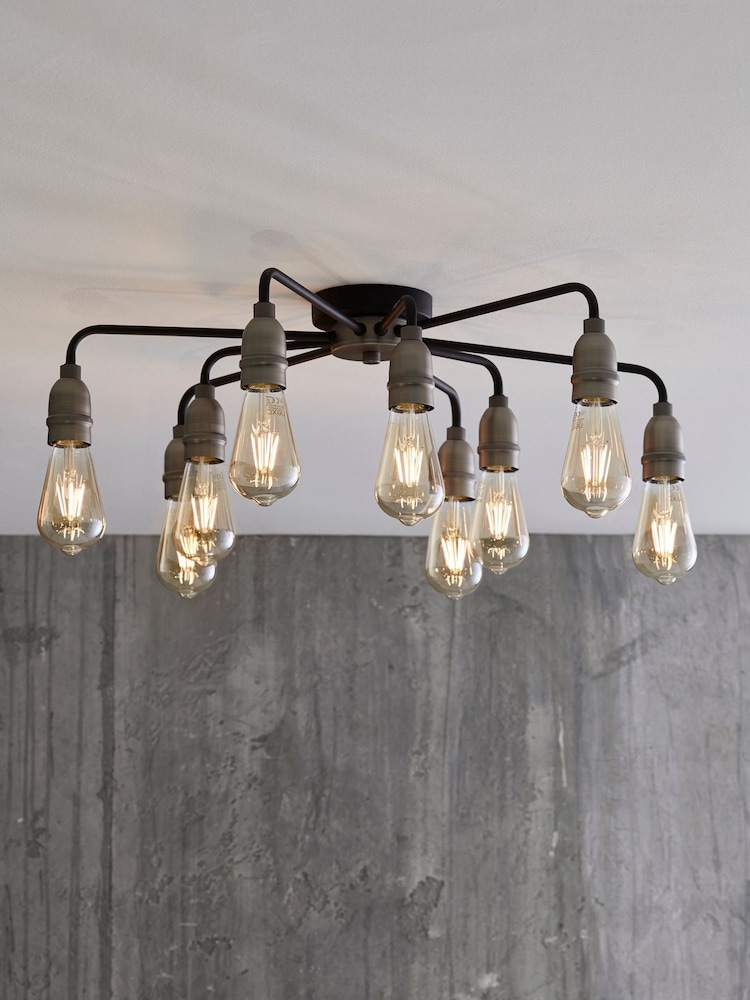 Black Brooklyn 9 Light Flush Ceiling Light - Image 1 of 7