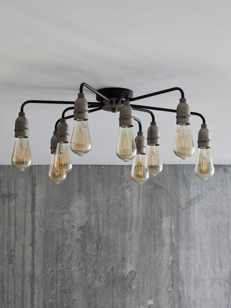 Black Brooklyn 9 Light Flush Ceiling Light - Image 2 of 7
