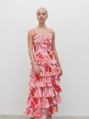 Pretty Lavish Pink Floral Ruffled Tiered Lissy Midaxi Dress - Image 1 of 4