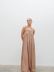 Pretty Lavish Biscuit Ada Shirred Maxi Dress - Image 1 of 5