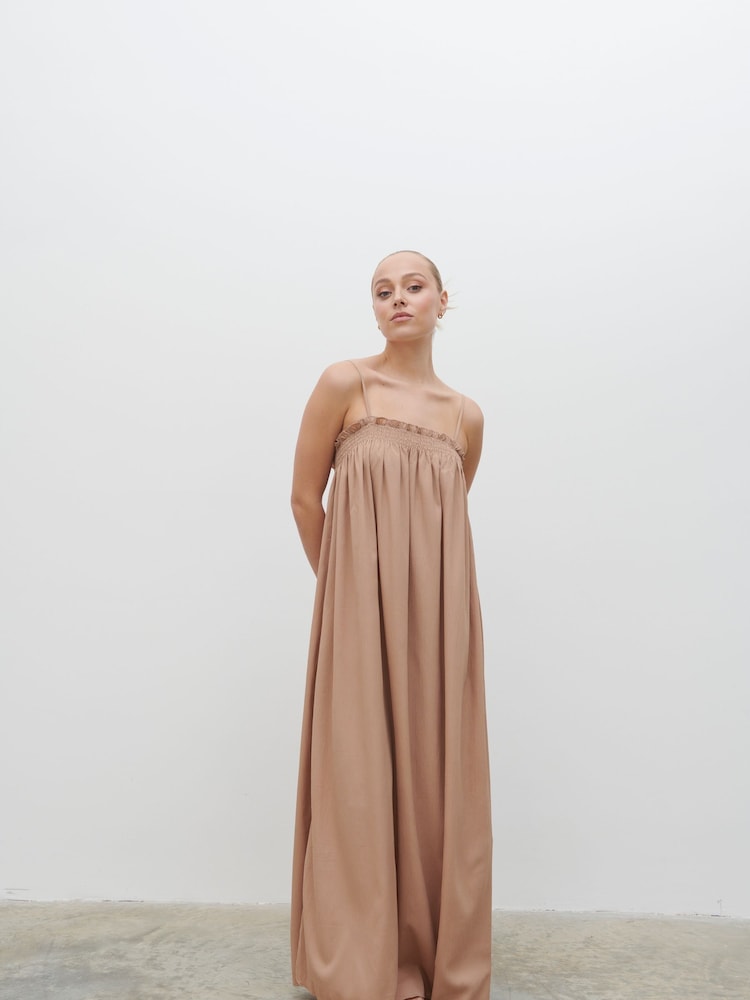 Pretty Lavish Biscuit Ada Shirred Maxi Dress - Image 1 of 5
