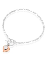 Beaverbrooks Sterling Silver and Rose-Plated Heart T-Bar Bracelet - Image 1 of 2