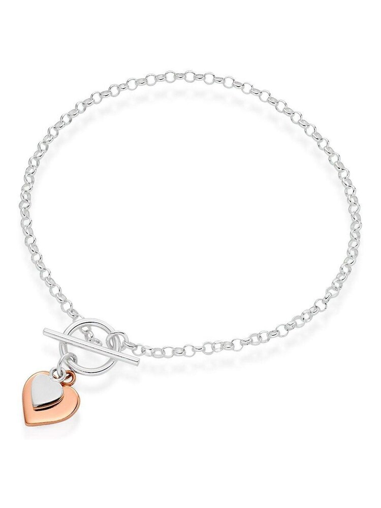 Beaverbrooks Sterling Silver and Rose-Plated Heart T-Bar Bracelet - Image 1 of 2
