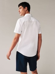 White Double Collar Regular Fit Trimmed Linen Blend Short Sleeve Shirt - Image 2 of 7