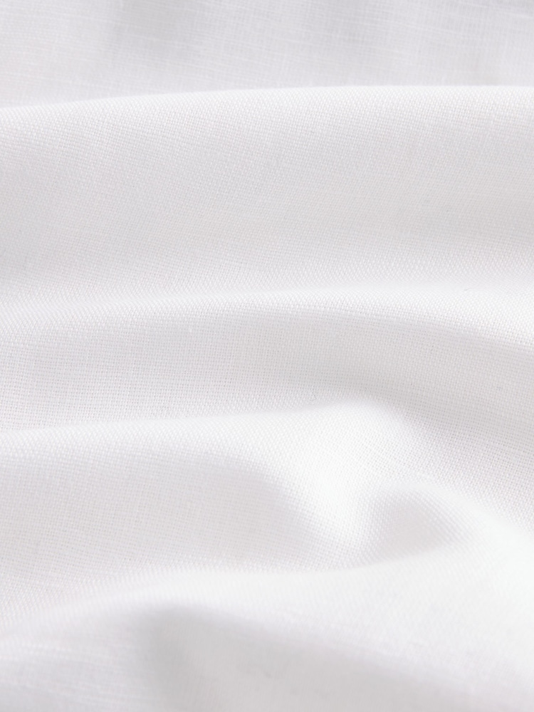White Double Collar Regular Fit Trimmed Linen Blend Short Sleeve Shirt - Image 7 of 7