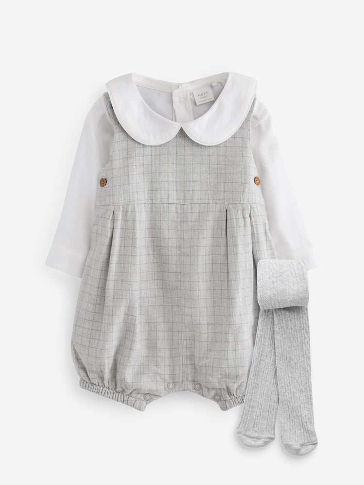 Grey Checked Smart Baby Romper, Bodysuit And Tights 3 Piece Set (0mths-2yrs) - Image 1 of 6