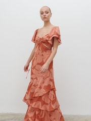 Pretty Lavish Dusky Rose Abstract Palm Print Florence Cut Out Maxi Dress - Image 1 of 6