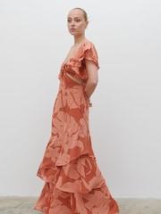 Pretty Lavish Dusky Rose Abstract Palm Print Florence Cut Out Maxi Dress - Image 4 of 6
