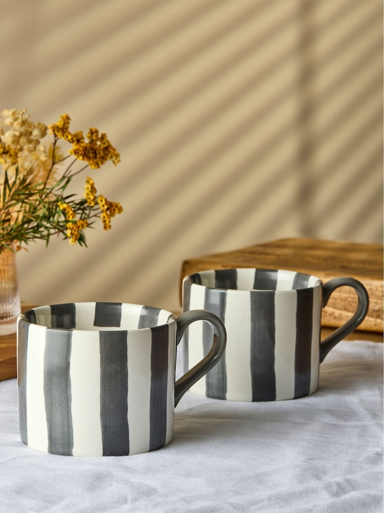 BIA International Set of 2 Grey Stripe Mugs - Image 1 of 3 BIA International Set of 2 Grey Stripe Mugs - Image 1 of 3