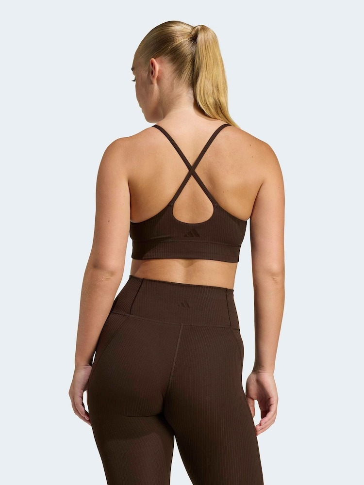 adidas Brown All Me Light Support Rib Bra Long Line Bra - Image 2 of 8 adidas Brown All Me Light Support Rib Bra Long Line Bra - Image 2 of 8