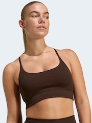 adidas Brown All Me Light Support Rib Bra Long Line Bra - Image 4 of 8