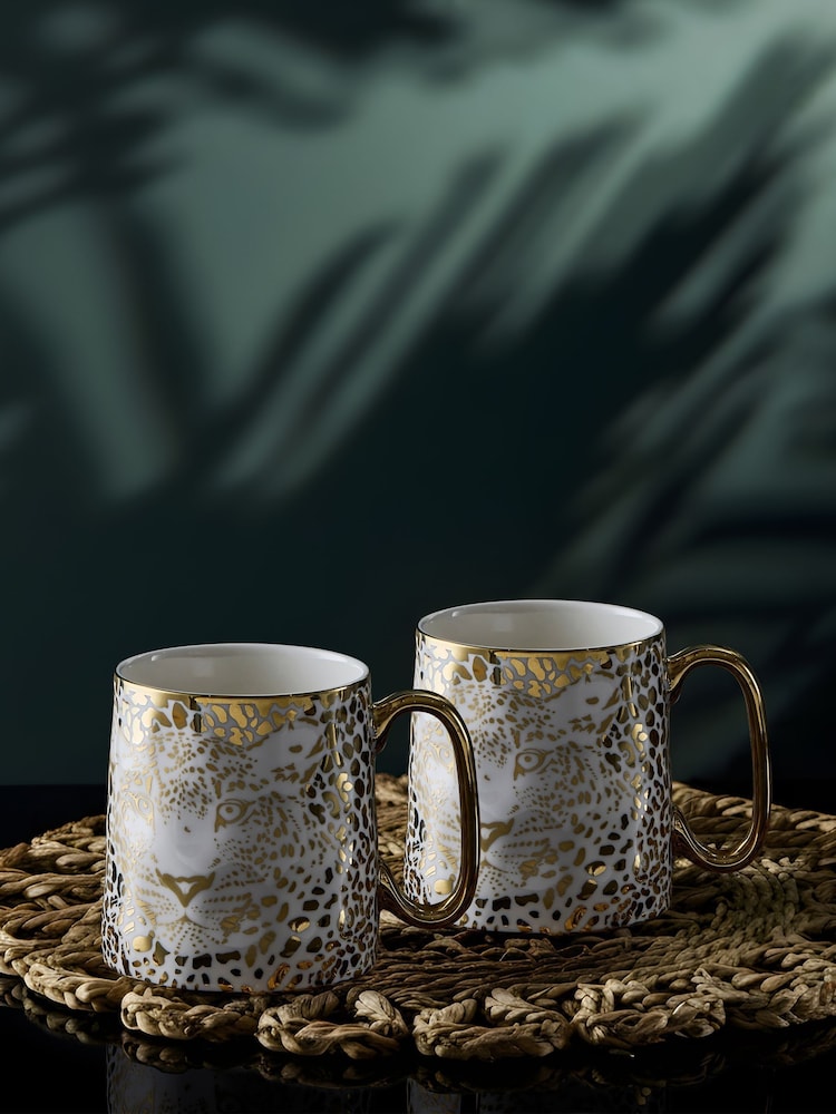 BIA International Set of 2 Gold Leopard Animal Mugs - Image 1 of 3 BIA International Set of 2 Gold Leopard Animal Mugs - Image 1 of 3