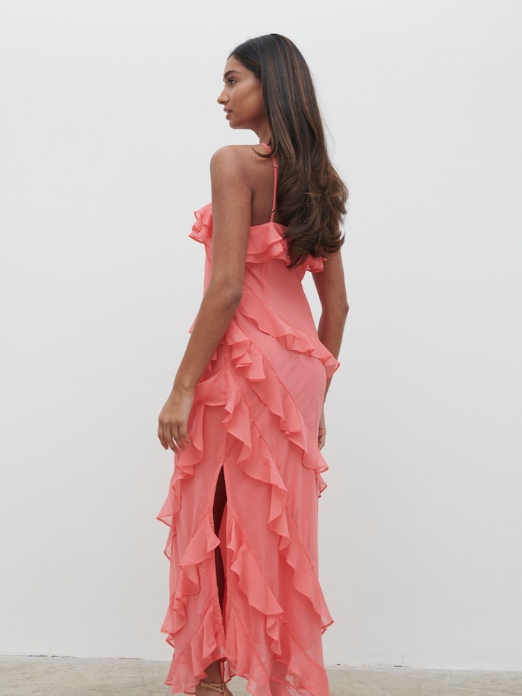 Pretty Lavish Deep Coral Aryana Ruffle Midaxi Dress - Image 5 of 5