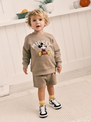 بني فاتح بني - طقم من سويت شيرت وشورت من القطن 100% برسمة Mickey (3 شهور-8 سنوات) - صورة 1 من 6