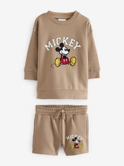 بني فاتح بني - طقم من سويت شيرت وشورت من القطن 100% برسمة Mickey (3 شهور-8 سنوات) - صورة 4 من 6