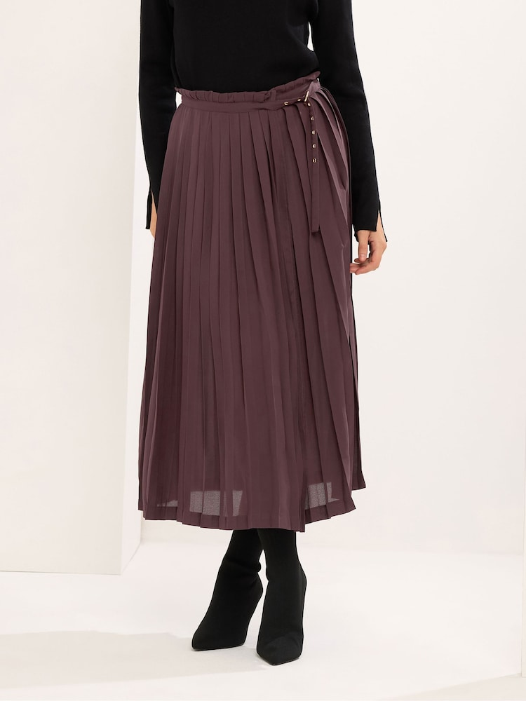 Star by Julien MacDonald Brown Buckle Detail Pleated Skirt - Image 2 of 6 Star by Julien MacDonald Brown Buckle Detail Pleated Skirt - Image 2 of 6