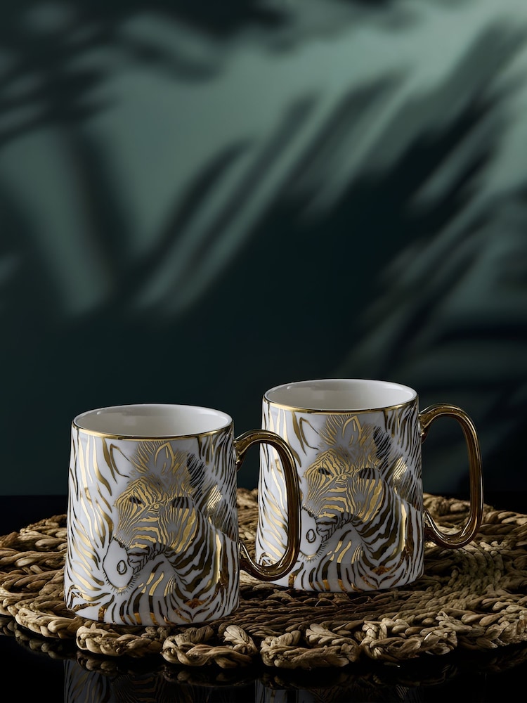 BIA International Set of 2 Gold Zebra Animal Mugs - Image 1 of 3 BIA International Set of 2 Gold Zebra Animal Mugs - Image 1 of 3
