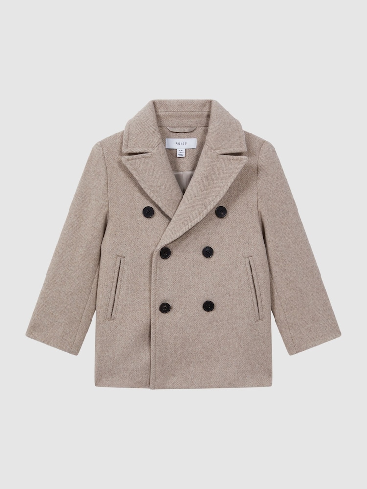 Reiss Oatmeal Bergamo Senior Wool Blend Double Breasted Peacoat - Image 2 of 6