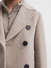 Reiss Oatmeal Bergamo Senior Wool Blend Double Breasted Peacoat - Image 4 of 6