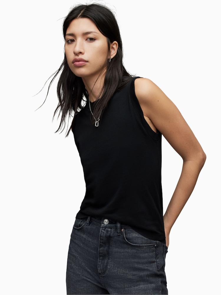 AllSaints Black Imogen 100% Cotton Tank Top - Image 4 of 7