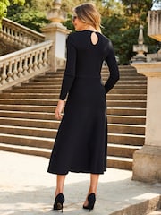 Sosandar Black Button & Chain Detail Fit & Flare Knitted Dress - Image 2 of 5