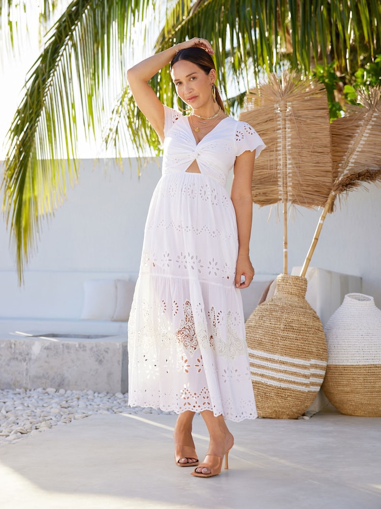 Myleene Klass Broderie White Maxi Dress - Image 2 of 10